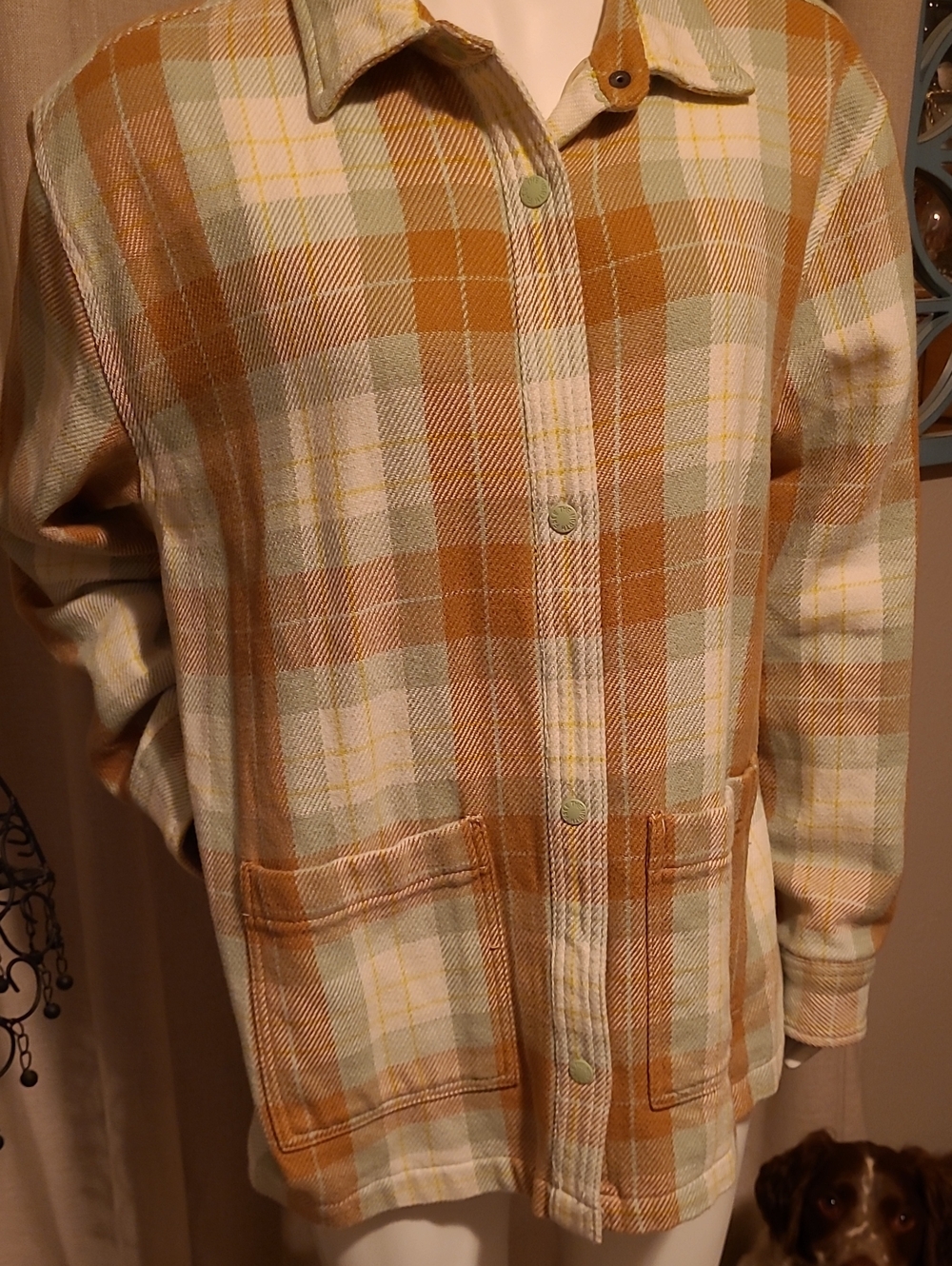 The North Face Plaid Snap-Front Jacket in Tan & Cream